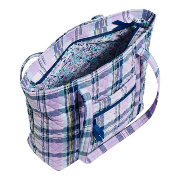 Vera Bradley Small Vera Tote Quilted in Amethyst Plaid Travel Shoulder Bag NWT - Picture 3 of 10